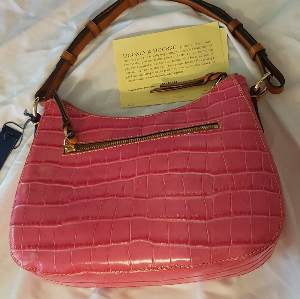 Dooney n Bourke NWT  Croco sm Kiley hobo hot pink - Picture 8 of 14